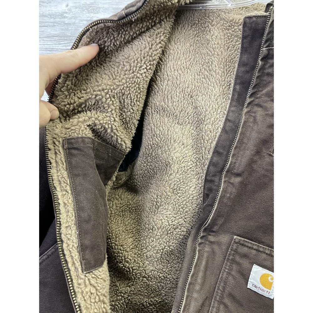 Carhartt Jacket Womens L Brown Canvas Insulated Lined Full Zip Pockets WJ022 DKB - Picture 6 of 10